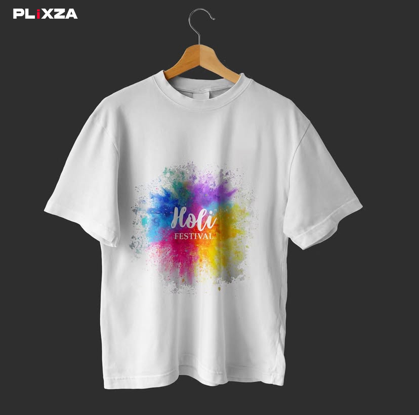 Printed Polycotton Regular T-Shirt – White (Holi Special Edition)